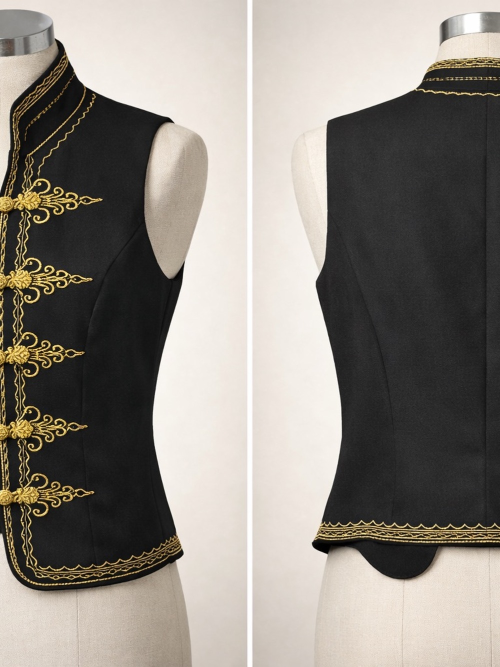Talbots Black Vest with Gold Embroidery - Picture 3 of 5